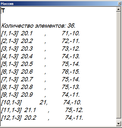 значения всех элементов массива T